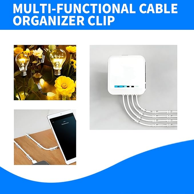 Adhesive cable clamp, a multi size cable organizer for cable management, suitable for Ethernet, power cords, holiday light lines, PC, Car, office (M, 20PCS+L, 20PCS)