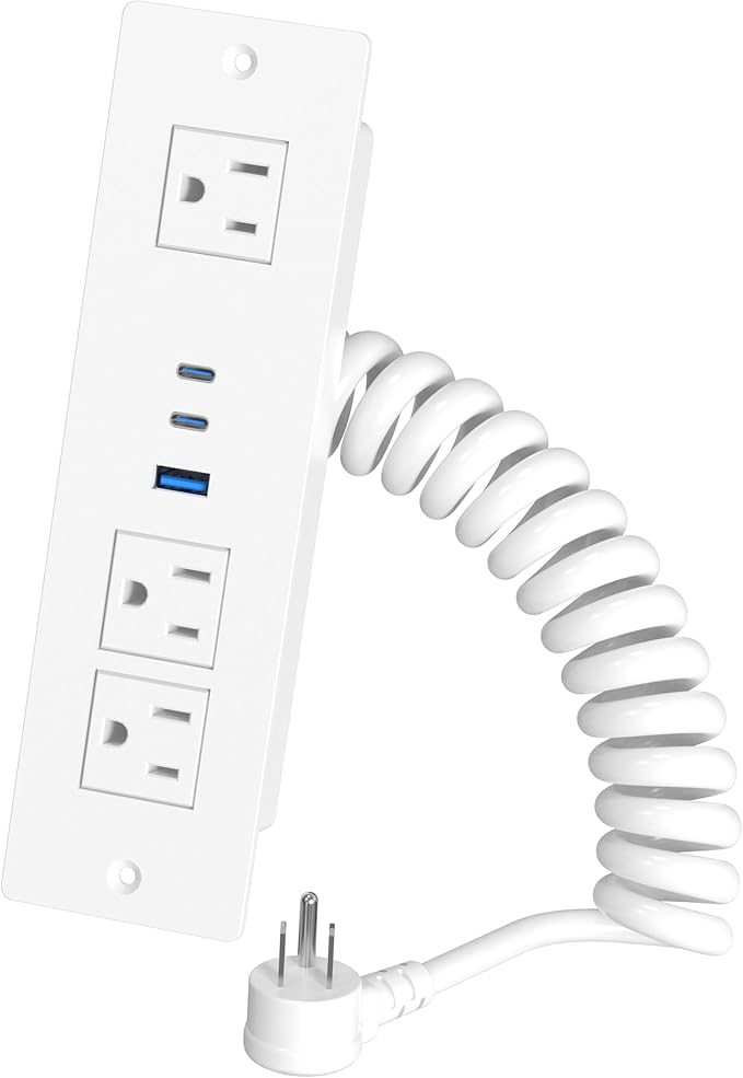 Drawer Outlet Kit with 65W USB C Fast Charging Station, HEZI Recessed Power Outlet with 3 USB Ports & 3 AC Outlets, Furniture Flush Mount Power Strip for Home Office,6FT White Cord
