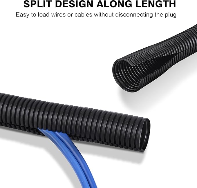 25ft - 3/4 inch Flame Retardant Split Wire Loom Tubing with Installation Tool - Flexible Wire Covers Cord Protectors - Black