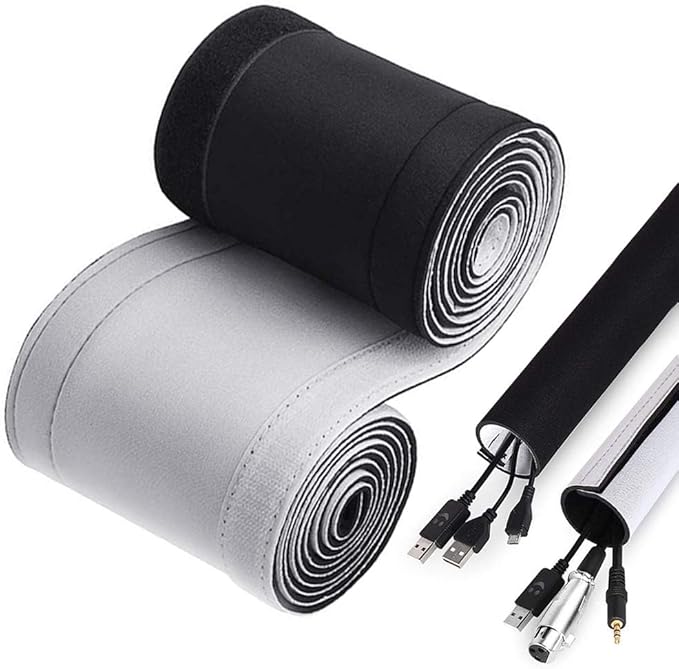120" Neoprene Cable Management Organizer, Reversible Flexible Cuttable DIY Hole Cord Hider Cover Sleeve for Office TV Computer Home Desk Protect Wires
