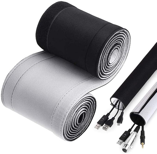 120" Neoprene Cable Management Organizer, Reversible Flexible Cuttable DIY Hole Cord Hider Cover Sleeve for Office TV Computer Home Desk Protect Wires