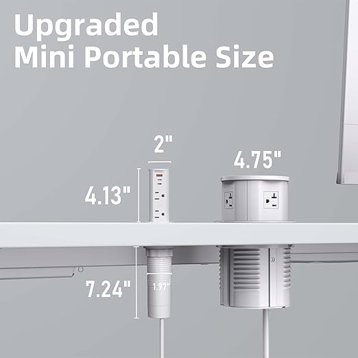 ANNQUAN 2 Pack 2 inch Space Saver Pop Up Outlet for Countertop with PD20W USB Ports,2 Outlets Tamper Resistant,Splashproof Pop Up Socket White (ETL Listed)