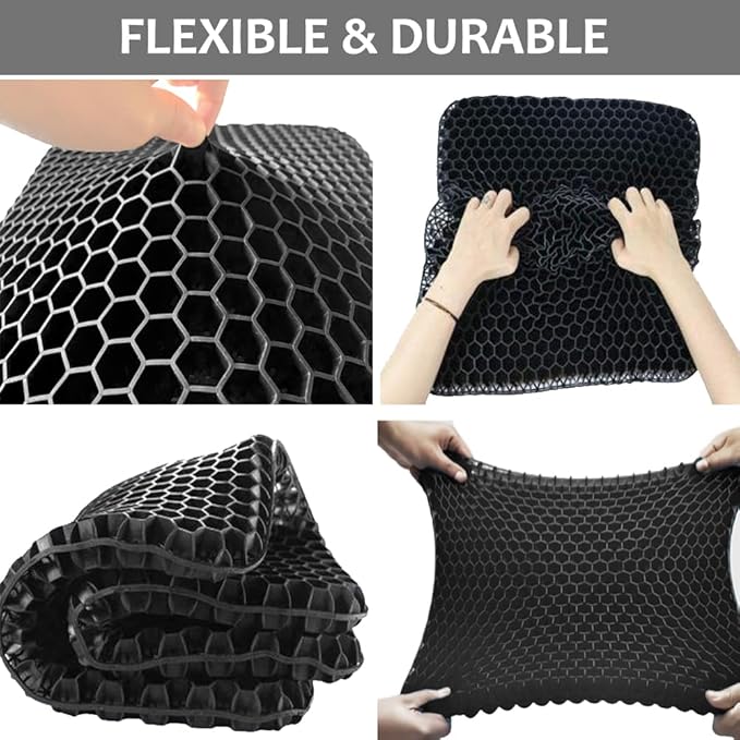 Gel Seat Cushion for Long Sitting Pressure Relief - Wheelchair Cushions for Pressure Sores - Coccyx, Sciatica & Tailbone Pain Relief Cushion - Non-Slip Butt Pillow for Office, Home, Car (Black)