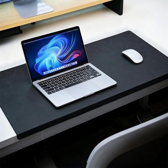 Leather Edge-Locked Desk Pad with Edge Protector, Non-Slip Large Office Computer Mouse Mat, Waterproof Desk Blotter Table Protective Pad for Writing Work (Black,35.4"x16.9")