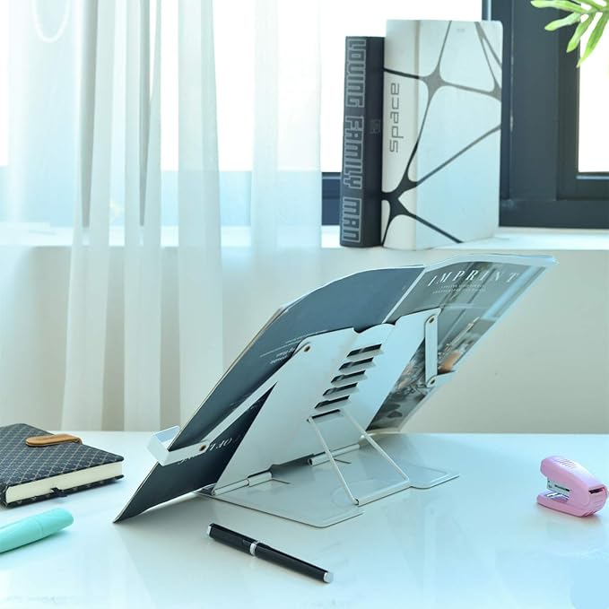 Citmage Desk Book Stand Document Holder Heavy Duty Metal Reading Stand for Book Magazine Menu Speech with 6 Adjustable Positions (Upgrade Edition White)
