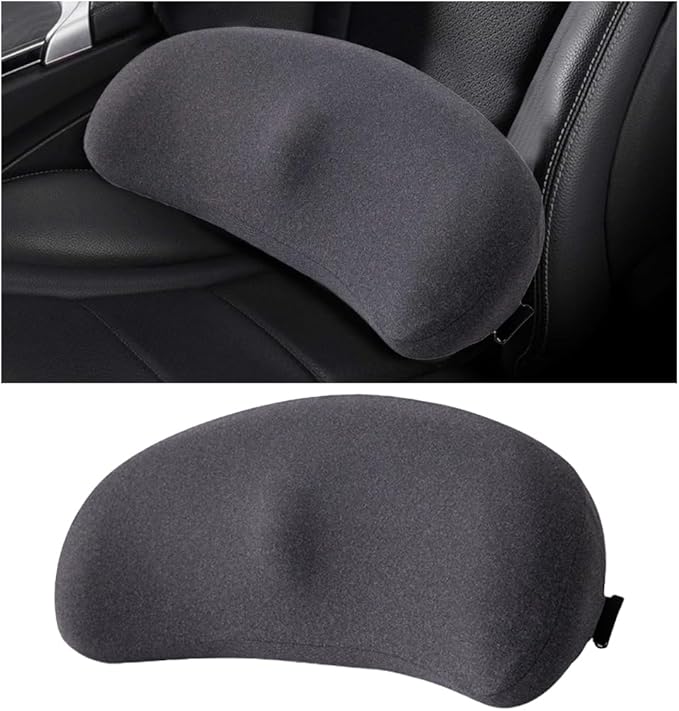 Car Lumbar Support Pillow, Memory Foam Vehicle Driver Seat Lower Back Support Cushion with Adjustable Strap, Automotive Back Pain Relief Pillow, Universal for SUV RV Truck (Dark Gray)