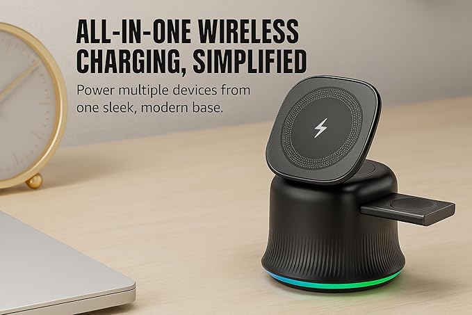 2026 3 in 1 Wireless Charging Station for Apple MagSafe Charger, 15W Fast Magnetic MagSafe Charger Stand for iPhone 17 16 15 14 13 12 Apple Watch AirPods Series (White), Gifts for Men