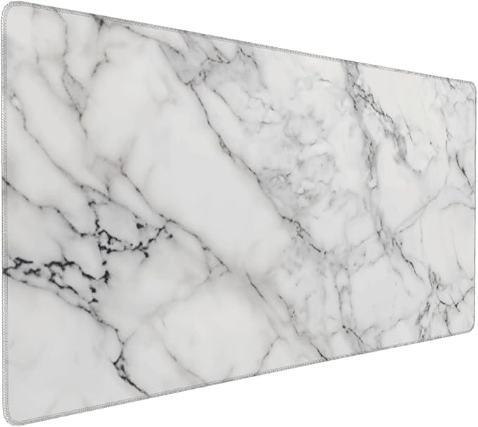 White Marble Large Mouse Pad & Desk Mat Extended Mousepad with Stitched Edges Non-Slip Rubber Base Laptop Computer Keyboard Pad for Gaming, Office & Home Decor, XXXL - 35.4" X 15.7"