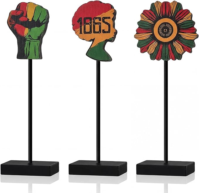 Smile Juneteenth 1865 Sunflower Wooden Tabletop Decor - Black Pride Desktop Signs - African American Home Office Shelf Decorations - Black History Month Gift