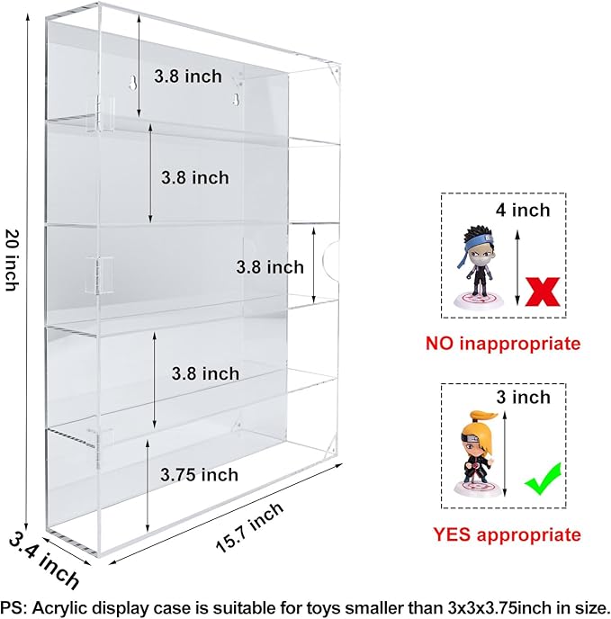 AITEE Acrylic Display Case with Mirrored Back, Display Cabinet for Mini Funko Pop Figures, Dust-Proof Clear Wall Mounted or Desktop 5 Tiers Storage Organizer, for Mini Toys, Rock Stone and Figures