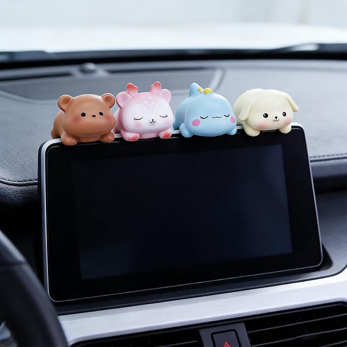Computer Monitor Decor,Car Dashboard Decor,Cute Mini Animal Figurines,Resin Desk Decor, Mini Animal Statues for Aesthetic Room, Planter Pot,Computer Monitor,Car Monitor Decoration(White)