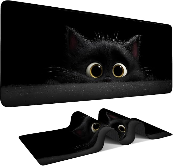 Cat-Inspired Extended Gaming Mouse Pad 35.4 x 15.7 Inch – Large Desk Mat for Gaming, Office Work, and Study, with Non-Slip Rubber Base, Smooth Cloth Surface, and Stitched Edges
