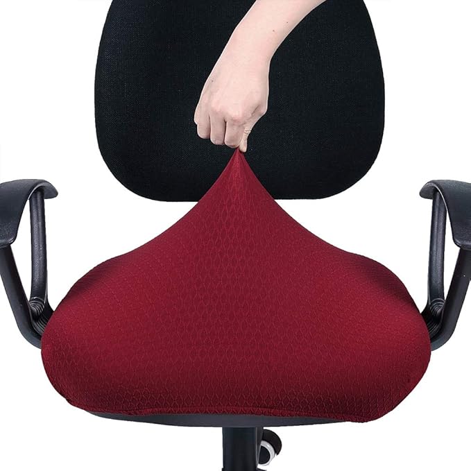 Smiry Stretch Jacquard Office Computer Chair Seat Covers, Removable Washable Anti-dust Desk Chair Seat Cushion Protectors - Burgundy