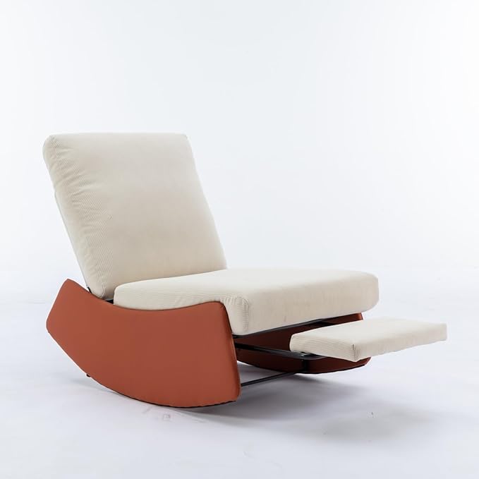 LUMISOL Comfy Rocking Recliner Chair for Adults, Nursery Glider Chair with Foot Rest, Upholstered Accent Reading Chair Rocker Chair with High Back for Living Room, Orange