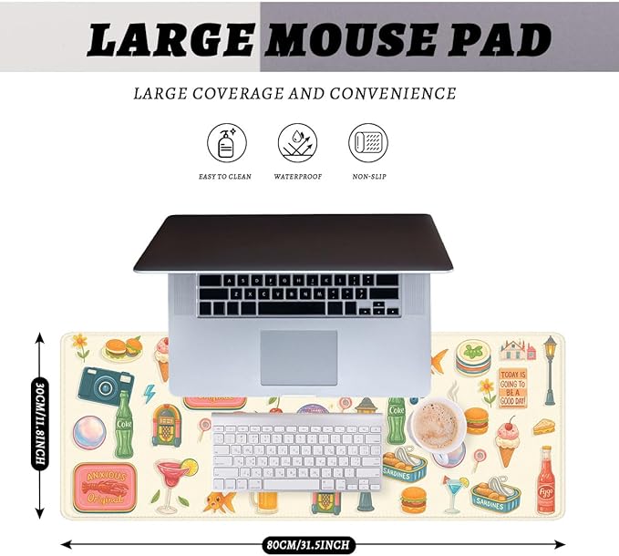 Retro Art Desk Pad Mouse Pad Funny Life Female Cute Disco Ball Extended Gaming Mouse Pad Mat with Stitched Edge Non-Slip Base Big Mousepad 31.5"x11.8"
