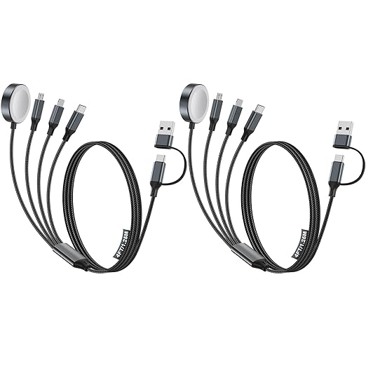 Travel Essentials,Multi Charging Cable for Apple Watch Charger/iPhone Charger/Samsung Charger,USB A & Type C Power Cable for iWatch Ultra/10-2/iPhone 17-11/Samsung S26,Serial Cables,Car[1.5M]