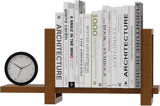 100% Solid Wood Adjustable Desktop Bookshelf, Retro Tabletop Bookshelf, Desk Shelf for Living Room, Home, Office, Perfect for Magazine, Books, Cookbooks, No Tools Required to Assemble (Walnut Brown)