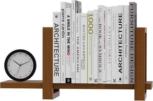 100% Solid Wood Adjustable Desktop Bookshelf, Retro Tabletop Bookshelf, Desk Shelf for Living Room, Home, Office, Perfect for Magazine, Books, Cookbooks, No Tools Required to Assemble (Walnut Brown)
