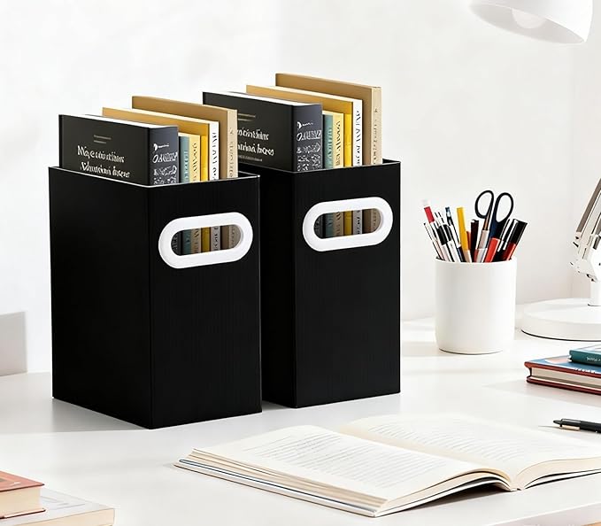 Black Cardboard File Organizer, Storage Box for Hanging File Folders Letter Size, Portable Document Organizer with Handle for Home, School, or Office