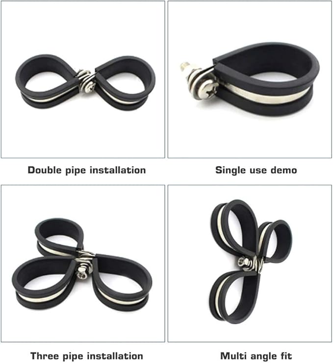 HOLYBEAR 3/8 Inch Stainless Steel Cable Clamp, Rubber Insulated Metal Conduit Wire Holder Strap Clips for Pipe, Tube, Hose Bracket (10mm, 20pcs)