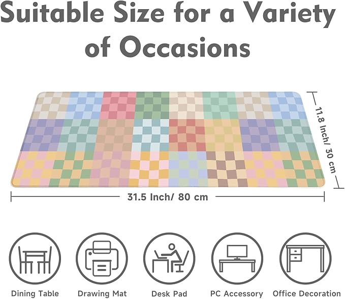 Desk Mat Mouse Pad Gaming Desk Pad XL Large Mouse Mat Office Decor Accessories (Colored Grid)