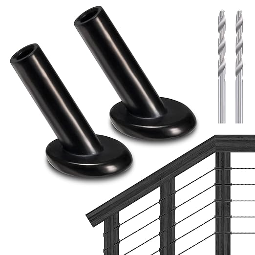 50 Pack 30 Degree Angle Protective Sleeves, Black Cable Railing Stair Protector Sleeve Beveled for 1/8" Wire Rope, T316 Marine Grade Cable Railing Kit with Two Drill Bit for Wood Posts HF039B