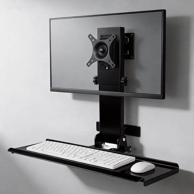 All-in-One Monitor Wall Mount with Keyboard Tray Set for Mac mini/Small PCs | Monitor and Keyboard Wall Mount Fits 17"-32" Screens VESA 75/100 | Foldable 26" Platform with Integrated Mouse Space