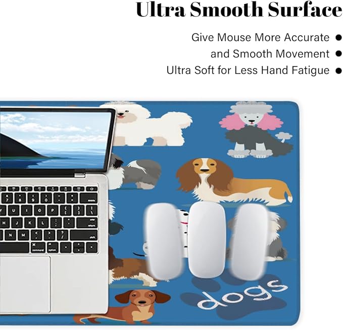 Large Mouse Pad Dog Animal Cute Non-Slip Rubber Long Gaming Desk Mat Big Computer Keyboard Mousepad Waterproof Protector Wristing Pad for Gaming Office Home Decorative 31.5 X 11.8 Inch