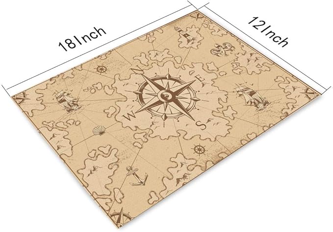 Placemats Set of 4, Nautical Island Map Vintage Placemats Heat Resistant for Dining Table Non-Slip 18x12 Inches