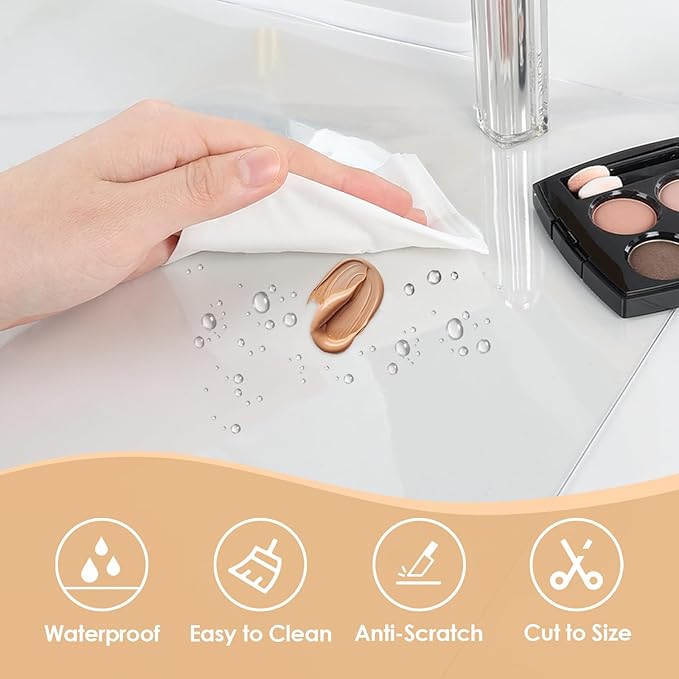 Makeup Mat for Vanity Top 19.7 x 11.8 in, PVC Desk Mat - Easy to Clean, Waterproof & Oilproof Vanity Accessories - Clear