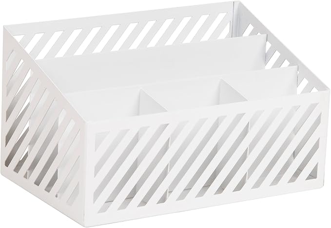 Mind Reader Desktop Organizer and Mail Sorter, Five Compartments, Office Supplies and Accessories, Metal, White