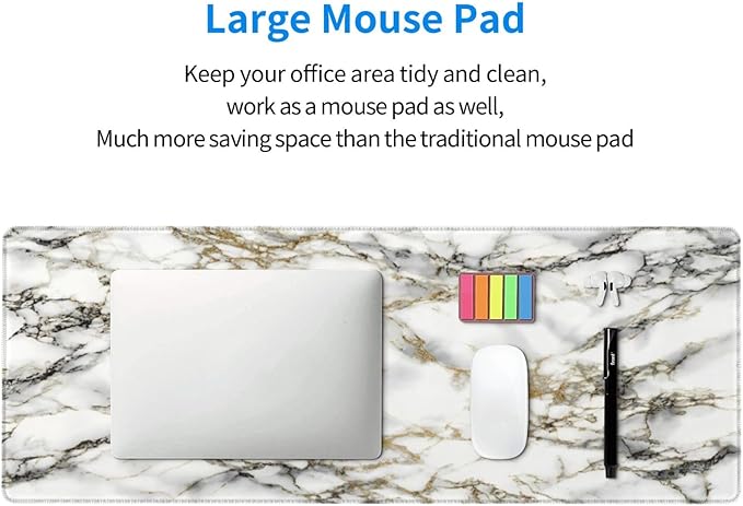 White Black Gold Marble Texture Large Mouse Pad & Desk Mat Extended Mousepad Non-Slip Rubber Base Laptop Computer Keyboard Pad for Gaming, Office & Home Decor, XL - 31.5" X 11.8"