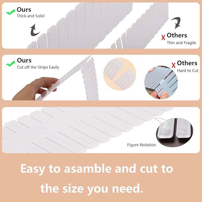 20Pcs Drawer Organizer Dividers 17"x2.8" Adjustable Storage Organizer Separator for Socks, Underwear, Makeup, Kitchen, Dresser