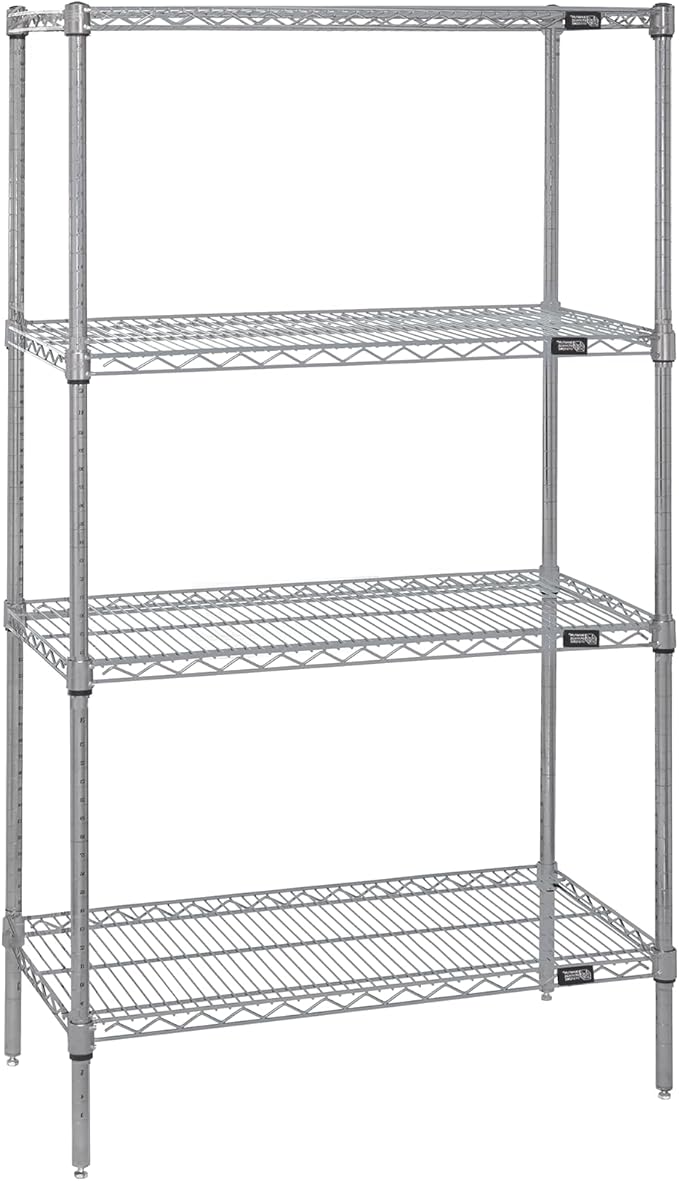Quantum Storage Systems WR74-2460S Starter Kit for 74' High 4-Tier Wire Shelving Unit, Stainless Steel Finish, 24' Width x 60' Length x 74' Height