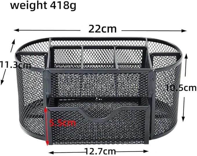 Wire Mesh Desk Organizer, Black Pen Holder and Desk Organizer with Compartments, Desk Drawer Organizers and Accessories for Office School Home Supplies Teacher Students