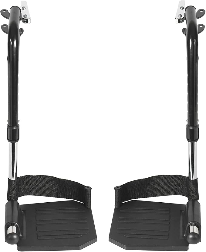 Universal Wheelchair Footrest Replacement - Adjustable Composite Footboard & Heel Loop, Foldable Comfort Support, Affordable, Black, Lightweight, Easy Installation