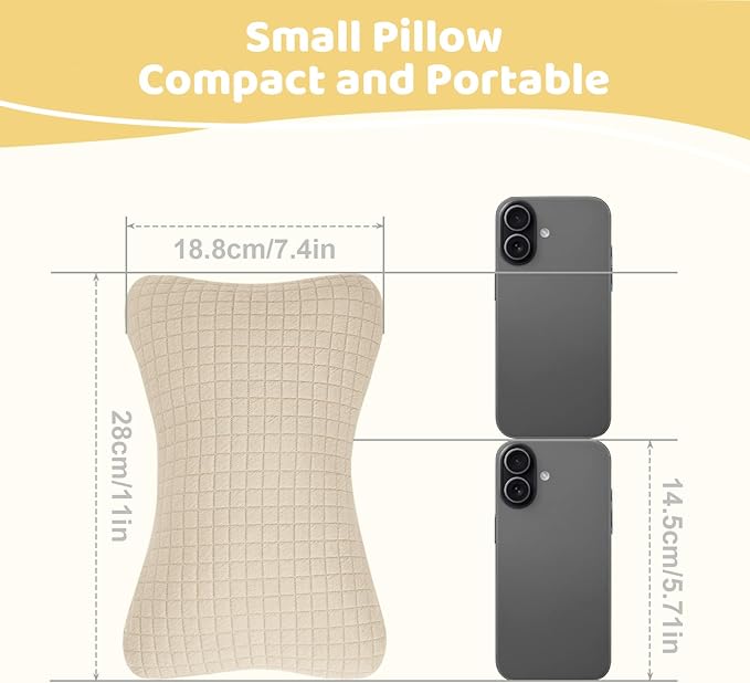 vocheer 11x7in Mini Travel Pillow, Small Pillows for Sleeping, Tiny Pillows for Neck, Wrist, Lumbar and Knee, Pets Pillow, Cotton, Cover Removable, Machine Washable (Dark Beige-1PC)
