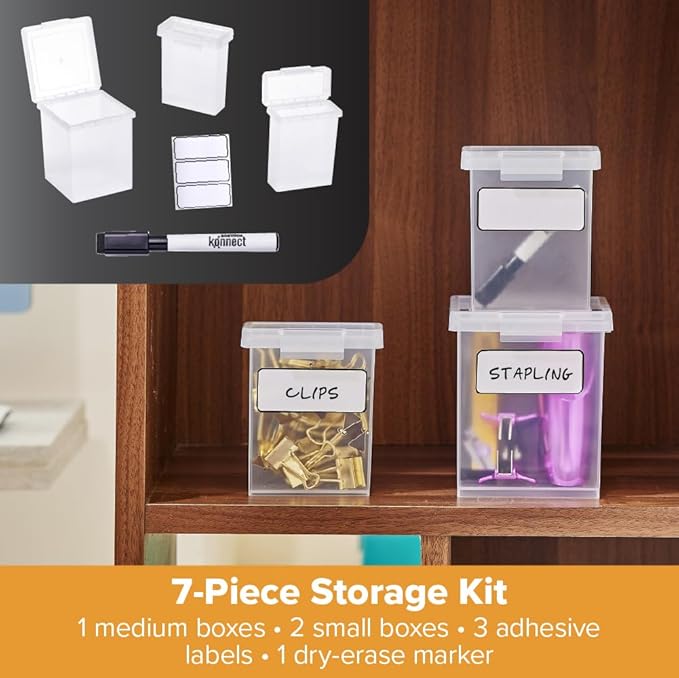 Bostitch Konnect Storage Containers with Lids, Clear Plastic Box, Stackable for Crafts, Home and Office Orginzation, Labels. 3 Piece (1 1.5 Qt Box, 2 0.5 Qt Boxes)