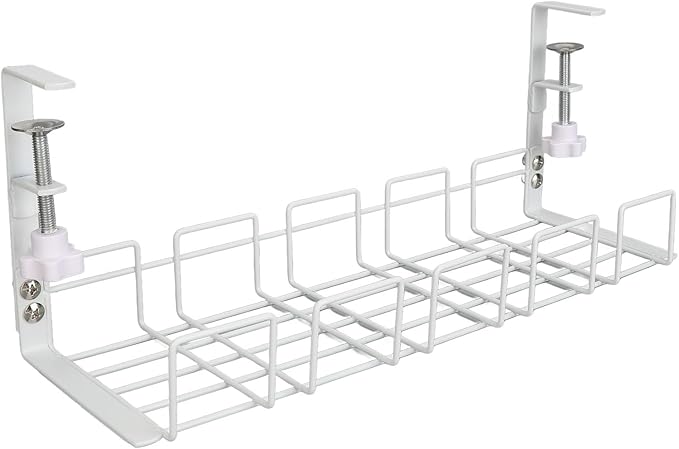 Zerodis Storage Racks Wire Management Tray Cable Management Rack No Drill Steel Cable Tray Organizers Metal Cord Organizer with Clamp for Standing Desk Under Desk Under (White)