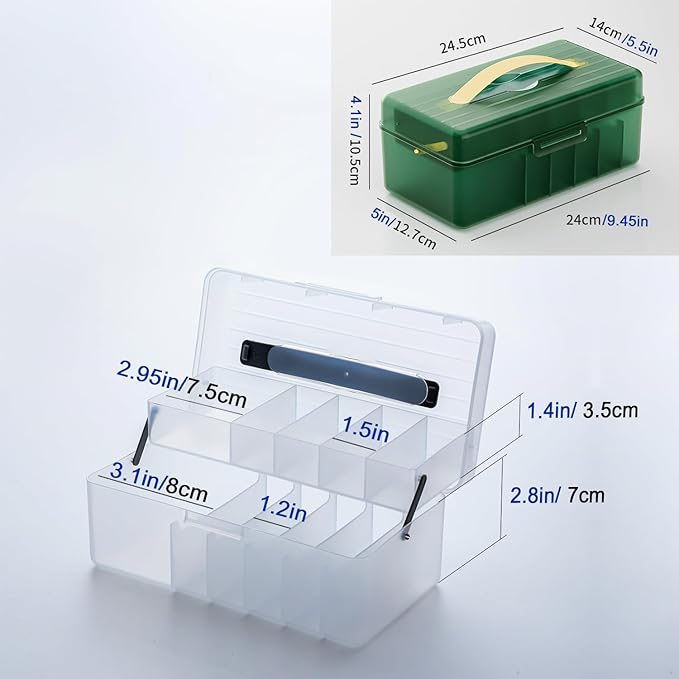 Vidifor Large Cable Organizer Box with 20 Cable Ties, Portable Cord, Charger and Bandages Storage for Drawer, Desk, Office & Home (Green)