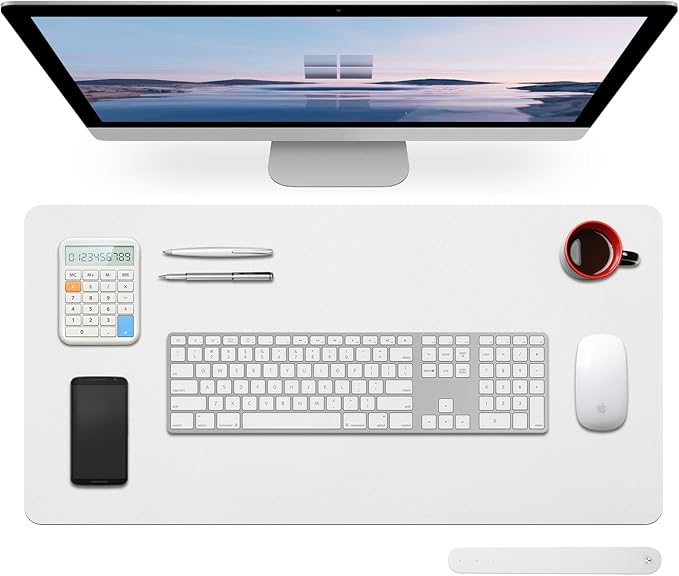 Large Leather Desk Pad Protector,27.5inch x 13.7inch,Non-Slip Durable Office Desk Mat for Writing, Computer, Laptop, Mouse Pad & Desktop Use,Desk Protector Mat,White