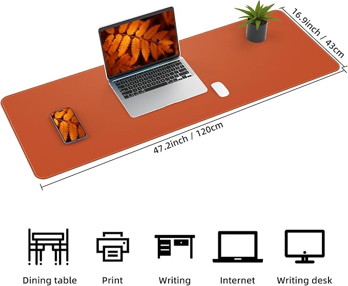 AFIING Cork Desk Mat 47" x 17", Dual-Sided Natural Cork & PU Leather Desk Pad, Non-Slip Waterproof Large Mouse Pad for Office, Home & Gaming (Orange)
