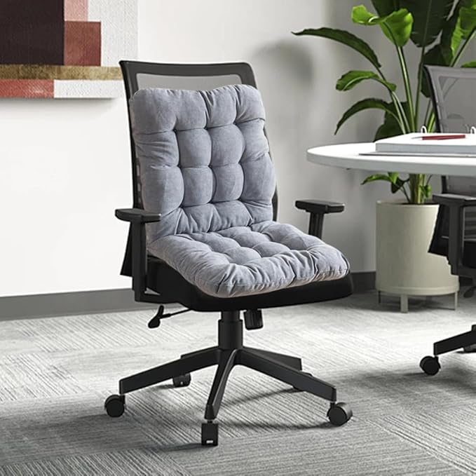 Desk Chair Cushion,Non-Slip Office Chair Pad with Ties,Soft Seat Cushion with High Back Support for Dorm,Car,Dining Room,Kitchen,Rocking Chairs (Grey)
