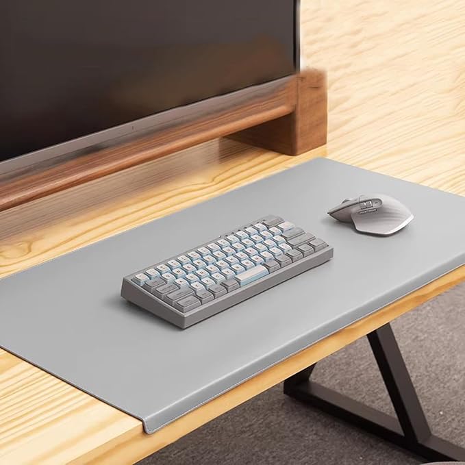 Office Desk Pad with Edge Protector, Non-Slip PU Leather Table Desktop Mat for Laptop/Computer, Waterproof, Smooth Writing Surface (Gray,35.4x16.9inch)