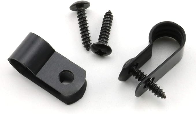 heyous 100pcs 1/3 inch (8.4mm) R-Type Cable Clamp Nylon Wire Hose Tube Fastener Fixed Cable Tie Mount Organizer Holder R Type Cable Clip with Mounting Screw Black