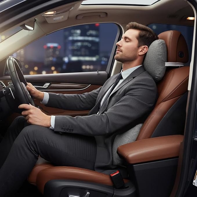 Car Neck Pillow and Back Cushion Lumbar Support for Driving Office Relaxing with Adjustable Strap Comfort Support Neck and Back for Car Seats Office Chairs Trains Airplanes Gaming Chairs Wheelchairs