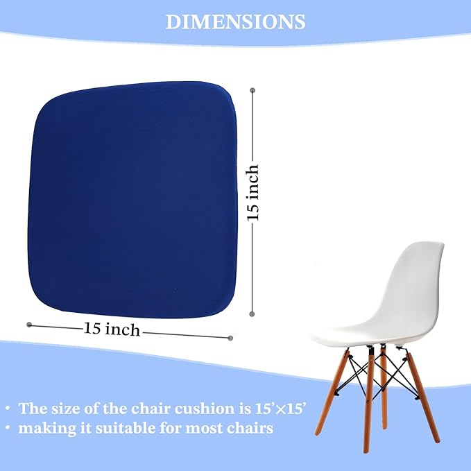 Non-Slip Navy Blue Square Seat Cushions Set of 2 - Comfortable Chair Pads with Removable Cover (15"x15"x1.7") for Kitchen, Office, Car & Indoor Use