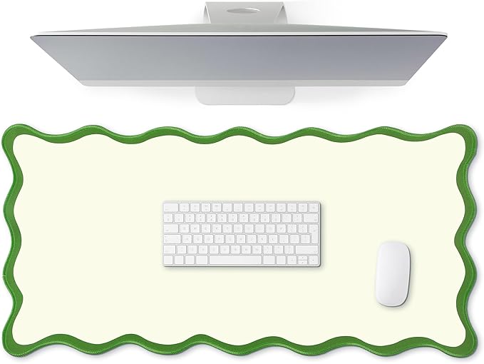 Hahafelt Scalloped Desk Mat Large Desk Pad Cute Coquette Table Mat Aesthetic Preppy Table Make up Pad Nonslip 2026 Graduation Gift with Stitching Waterproof Gaming(Green,31.5 x 15.8 Inches)