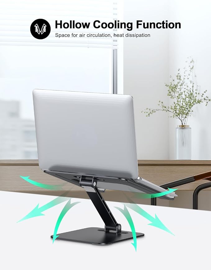 RIWUCT Foldable Aluminum Alloy Laptop Stand for Desk, Height Adjustable Ergonomic Computer Stand, Portable Laptop Riser Holder Notebook Mount Compatible with MacBook Pro Air/HP/Dell 10-16", Black