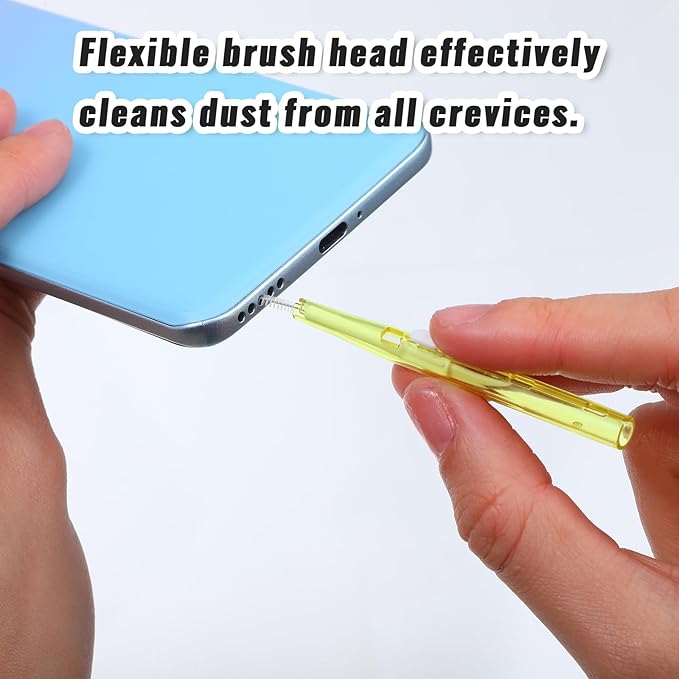 10Pcs Cell Phone Cleaning Kit, Dual Head Anti-Clogging Nylon Brushes Hook Cleaner, Multifunction Mini Cleaning Kits for 17 Pro Max Charging Port, Speaker, Earphone, Tablet, Camera, Keyboard, Yellow